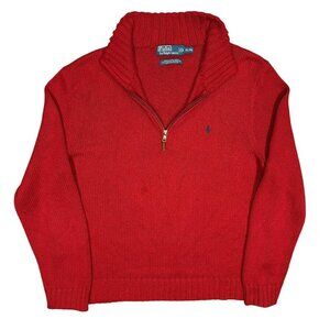 Vintage Polo Ralph Lauren 1/4 Zip Thick Knit Sweater Cotton Red XL